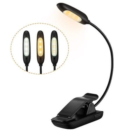Coolmade Rechargeable Led Book Light 7 LED Eye-care Gooseneck Reading Lamp, 3-level Warm/Cool White Brightness Eye Care Flexible Lamp with Power Indicator, Perfect for Night Reading, Bookworms,