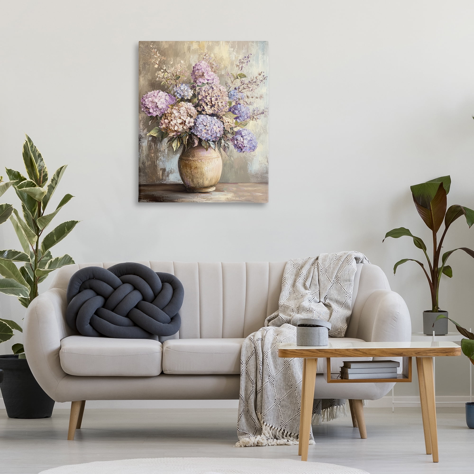 Stupell Industries Purple Hydrangea Pottery Plants & Flowers Painting Wrapped Canvas Art Print Wall Art, 30 x 40