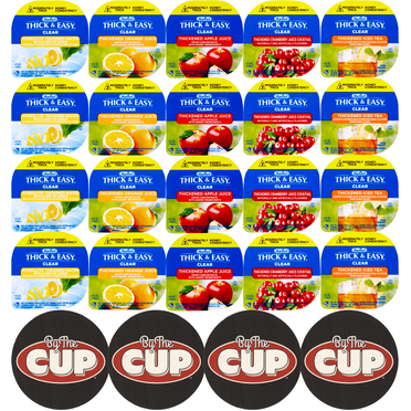 Thick & Easy Clear Single Serve, Honey Consistency Thickened Beverage, 5 Flavor Variety, 4 oz Cups (Pack of 20) with Coasters