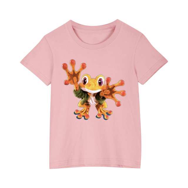 RXIRUCGD 2025 Vêtements d'Été pour Enfants T-shirt Imprimé Mode Mignon Col Rond Manches Courtes
