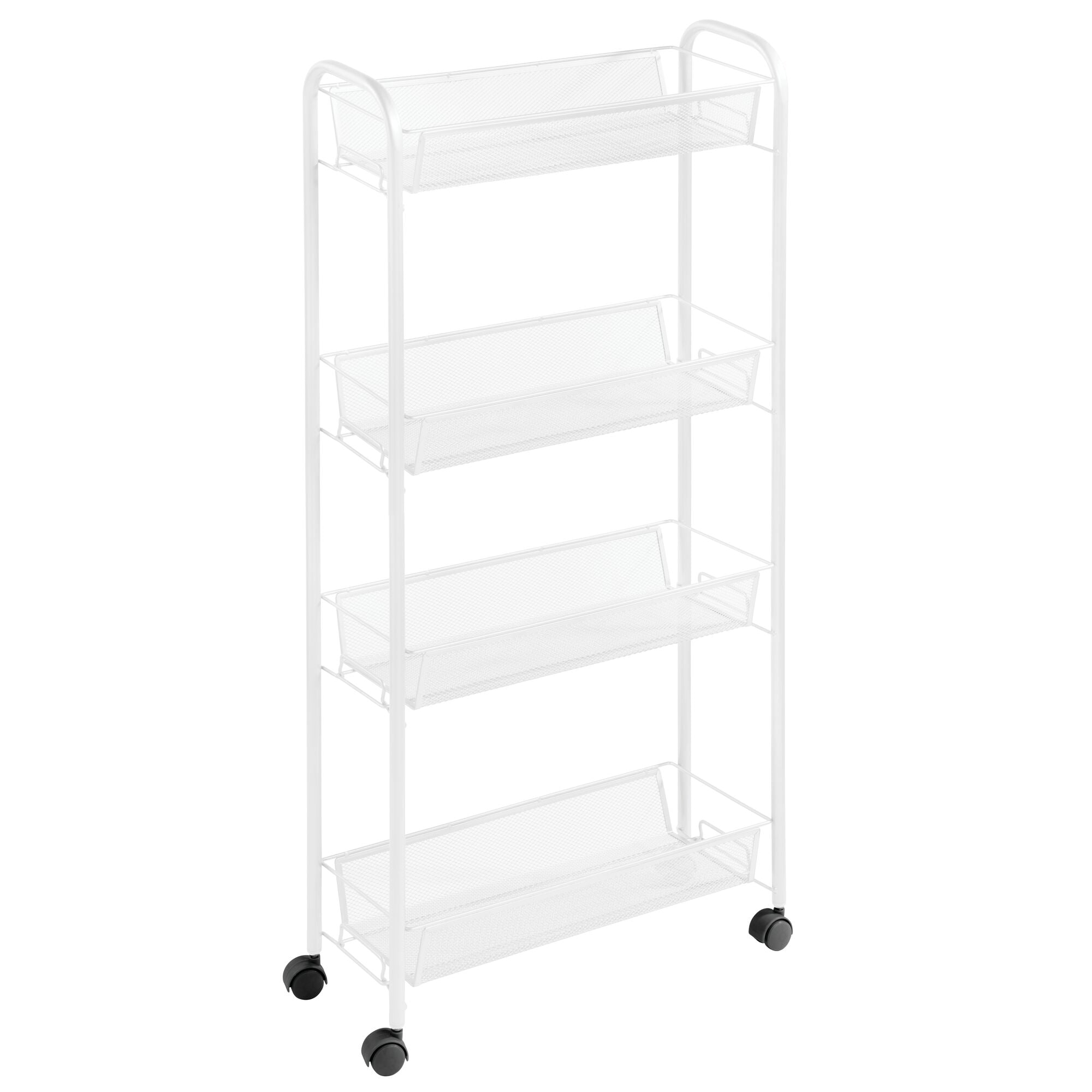 Rackaphile 4-Tier Slim Slide Out Storage Tower Rack Mesh Rolling Organization Serving Cart Shelf for Narrow Spaces Roller White 