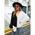 thumbnail image 6 of Women'S V Neck Cardigan Fall Cardigan Sweater Short Soft Winter Long Sleeve Acrylic Sweater Black & White XL, 6 of 8