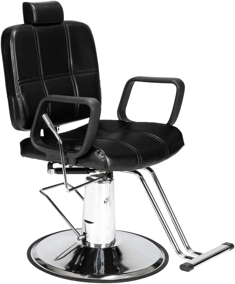 OmySalon Reclining Barber Chair with Headrest, Hydraulic All Purpose Styling Chair for Hair