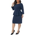 thumbnail image 4 of Agnes Orinda Women's Plus Size Peplum Pencil Dress Crew Neck 3/4 Sleeve Flared Sheath Office Business Dresses 4X Navy Blue, 4 of 6