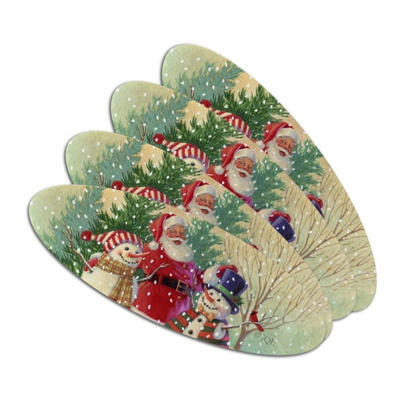 Christmas Holiday Santa Snowman Friends Double-Sided Oval Nail File Emery Board Set 4 Pack