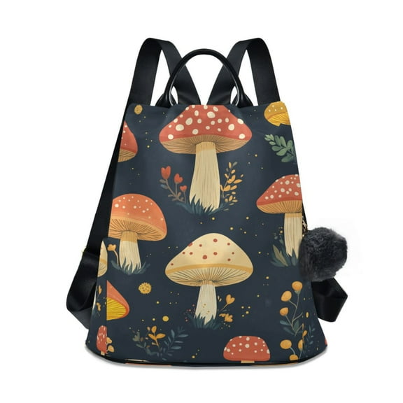 FORMRS Women's Travel Backpack Purse Anti-theft Hidden Pockets Casual Shoulder Bag, Black Mushroom Pattern