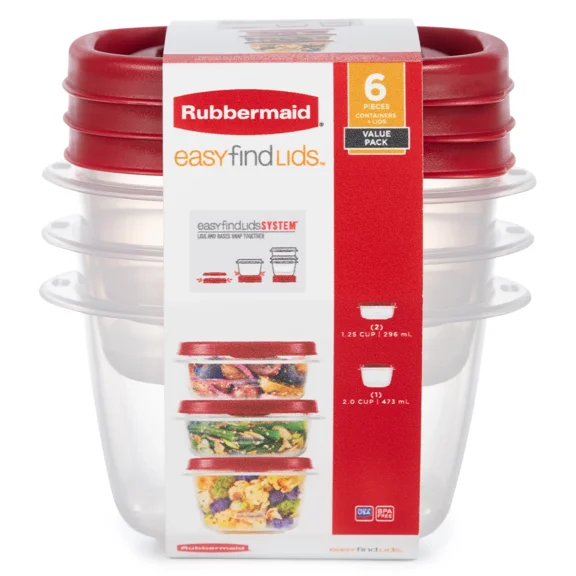 Rubbermaid Easy Find Lids Food Storage Containers, Racer Red, 6-Piece Set