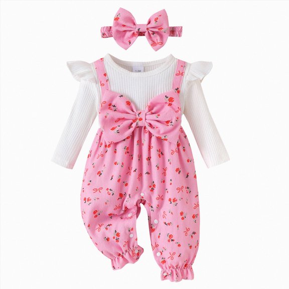 Splozh Jumpsuit for Baby Girl Newborn Baby Girl Clothes Long Sleeve Romper Jumpsuit Fall Winter Infant Outfits 0 3 6 9 12 Months, Pink, 1-3 Months
