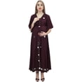 thumbnail image 3 of Bimba Women Brown Drawstring Maternity Sleepwear 3/4 Sleeve Moms Maxi Dress - 12, 3 of 8