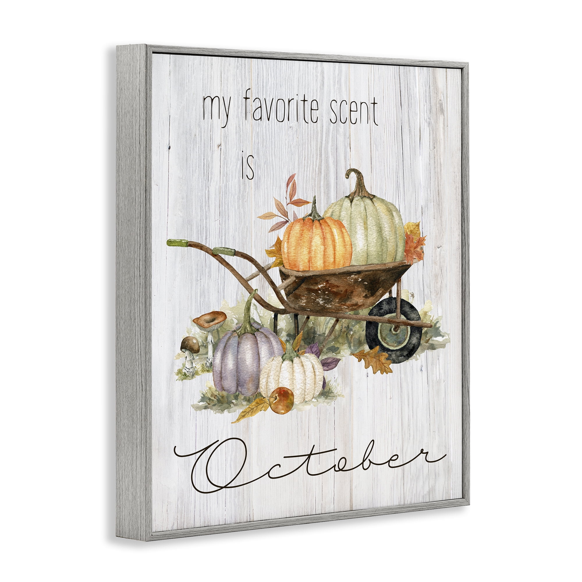 Stupell Industries Favorite Scent is October Holiday Painting Gray Framed Art Prints Wall Art, 11 x 14