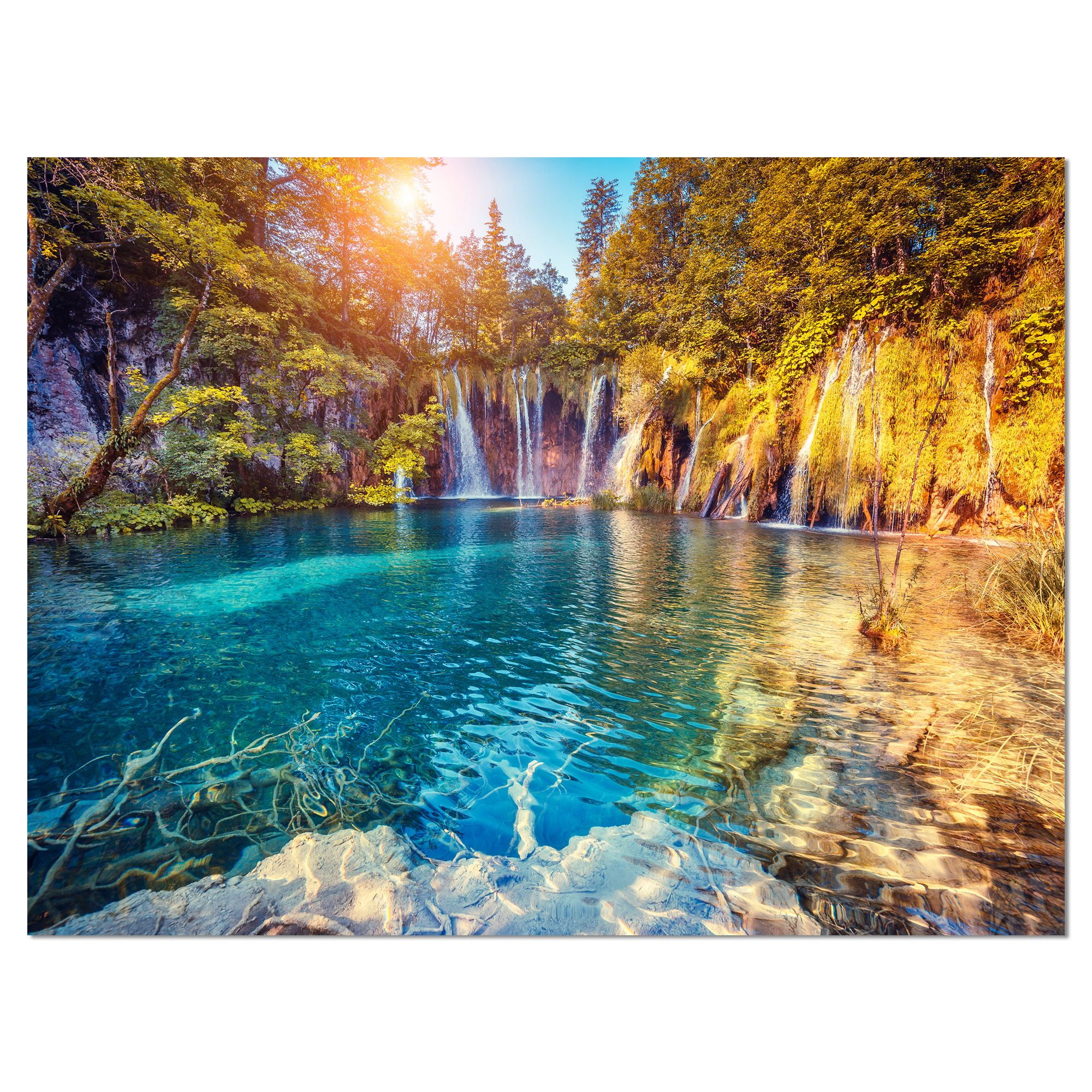 Design Art Turquoise Water And Sunny Beams Landscape Photo Canvas Art Print