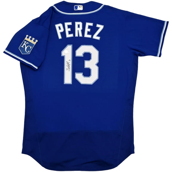Kansas City Royals Salvador Perez Autographed Blue Nike Auth Collection Jersey Size 44 Beckett BAS Witness 253491