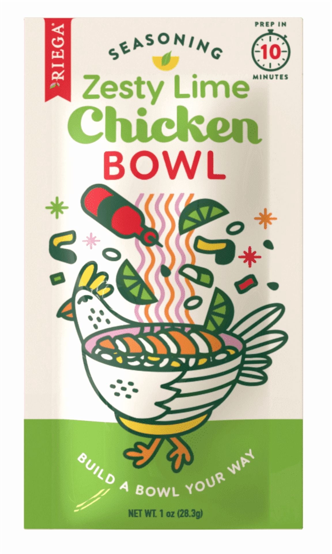 (4 pack) Riega Zesty Lime Chicken Bowl Original Seasoning Mix, 8 Packets