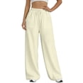 thumbnail image 2 of Women's Soft Cotton Blend Drawstring Wide Leg Pants, Mid Waist Pull On Elastic Waist, Tummy Control Flowy Trouser, Relaxed Fit Casual Pants, Linen Feel Long Pants for Summer,, 2 of 9