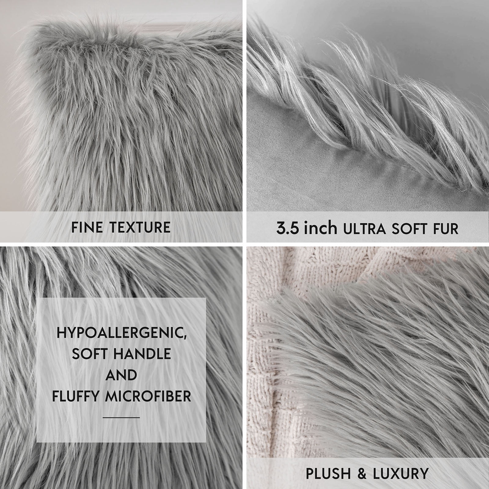 Phantoscope 18" x 18" Faux Fur Decorative Throw Pillow, Plush Cushion with Insert for Couch, Bed, Chair, Dark Gray, 1 Pack