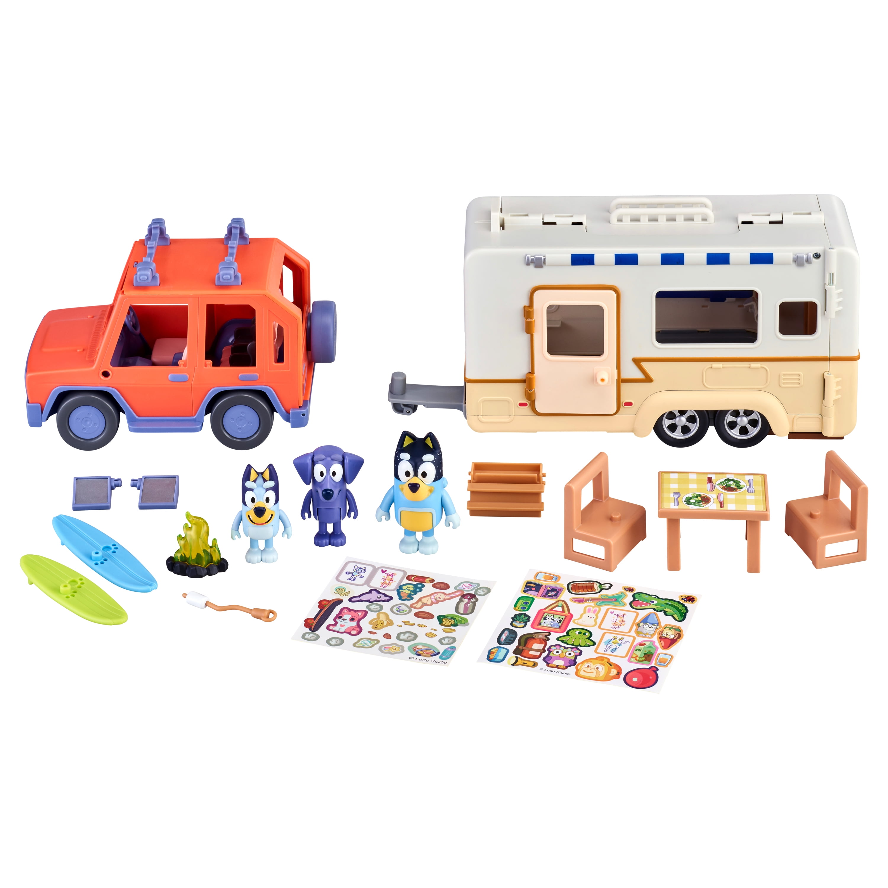 Bluey Ultimate Caravan Adventures, Camper Playset with Three 2.5-3' Figures,  4WD Family SUV, Camper, 2 Surfboards, Preschool, Ages 3+