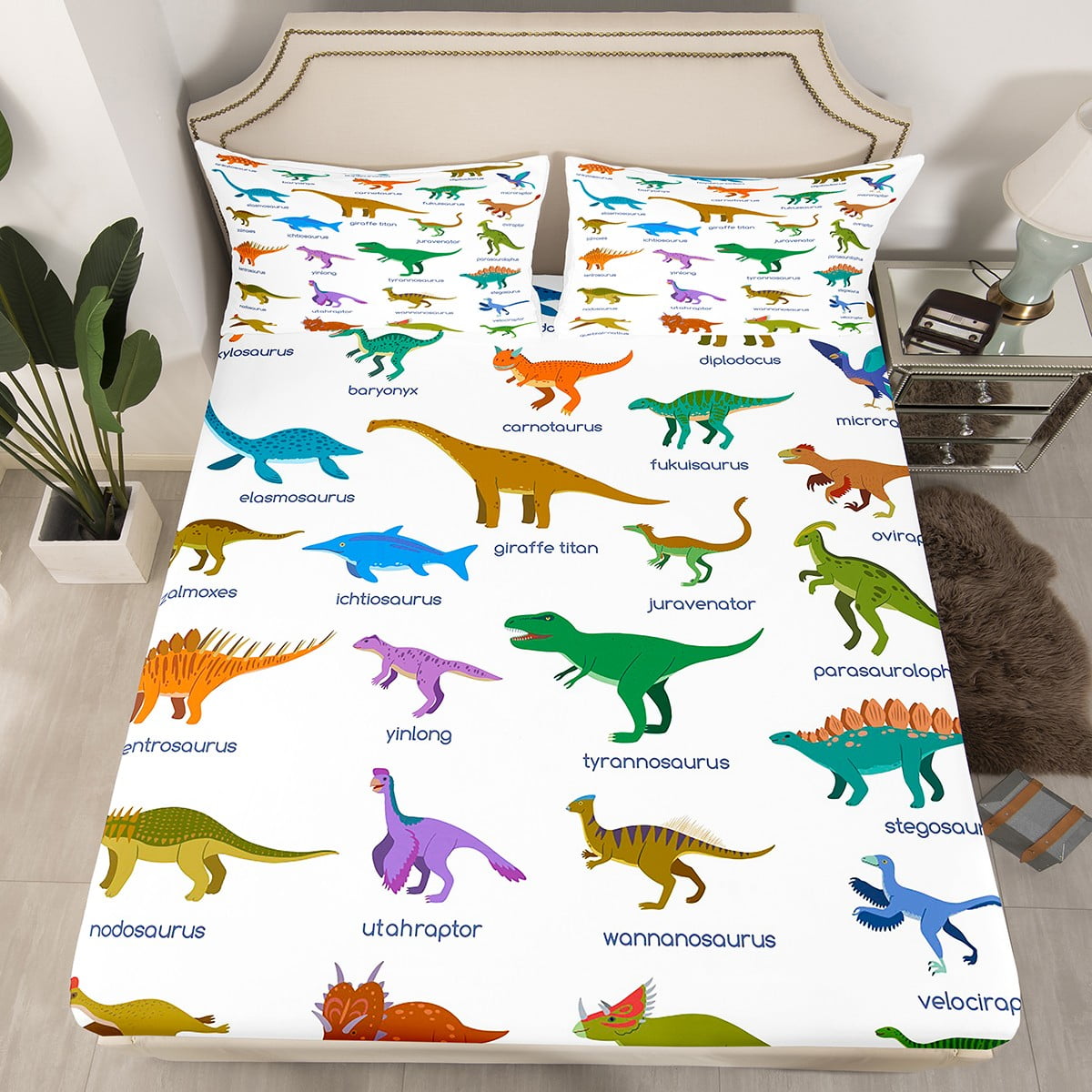 YST Dinosaur Bed Sheets Set King Size Dino Sheet Sets for Boys Set of Ancient Dinosaur Sheets Soft Jungle Animal Flat Fitted Sheet with 2 Pillow Shams Bedroom Decor Walmart