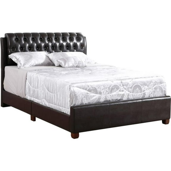 Bowery Hill Modern Faux Leather Upholstered Queen Bed in Dark Brown
