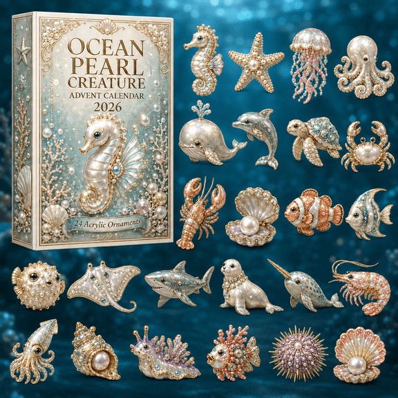 Ocean Pearl Treasures Advent Calendar 2026 - 24-Day Festive Christmas Countdown Calendar, Acrylic Charms Blind Box - Gift For Ocean Lovers