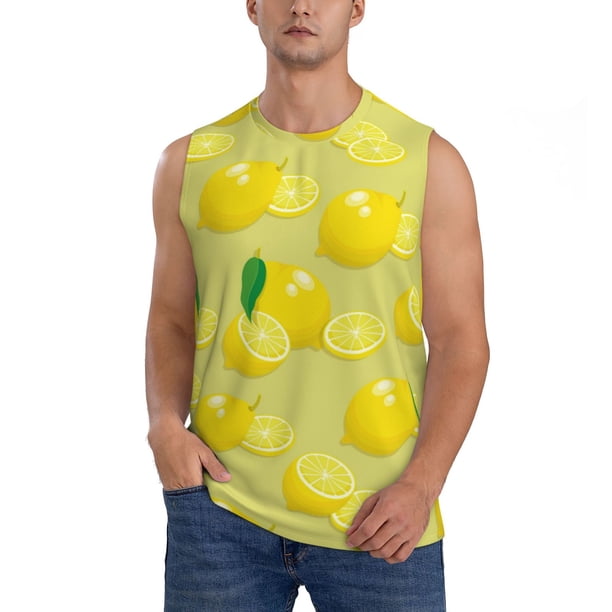 Fotbe Bright Lemons Men's Camiseta sin Mangas Estampada para Hombres, Playera Casual para Gimnasio, Entrenamiento, Playa-XX-Large