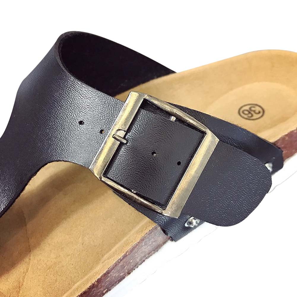 Kepooman Women' s Summer Casual Flip Flop with Adjustable Buckle, Ladies Flat Cork Sandals Open Toe Slide Shoe for Travel Beach, Black, US-7 Kepooman Women' s Summer Casual Flip Flop with Adjustable Buckle, Ladies Flat Cork Sandals Open Toe Slide Shoe for Travel Beach, Black, US-7