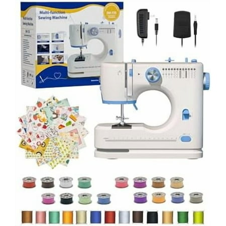 Portable Sewing Machine, Lncludes Beginner Basic Sewing Machine Kit, 12 Stitch Patterns Built-In, Versatile 2-Speed Foot Pedal, Great for Beginners, Adults, Home Use - Blue and White-S3