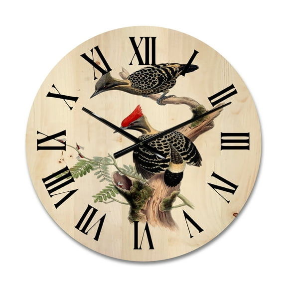 Designart 'Ancient Birds In The Wild VI' Traditional Wood Wall Clock