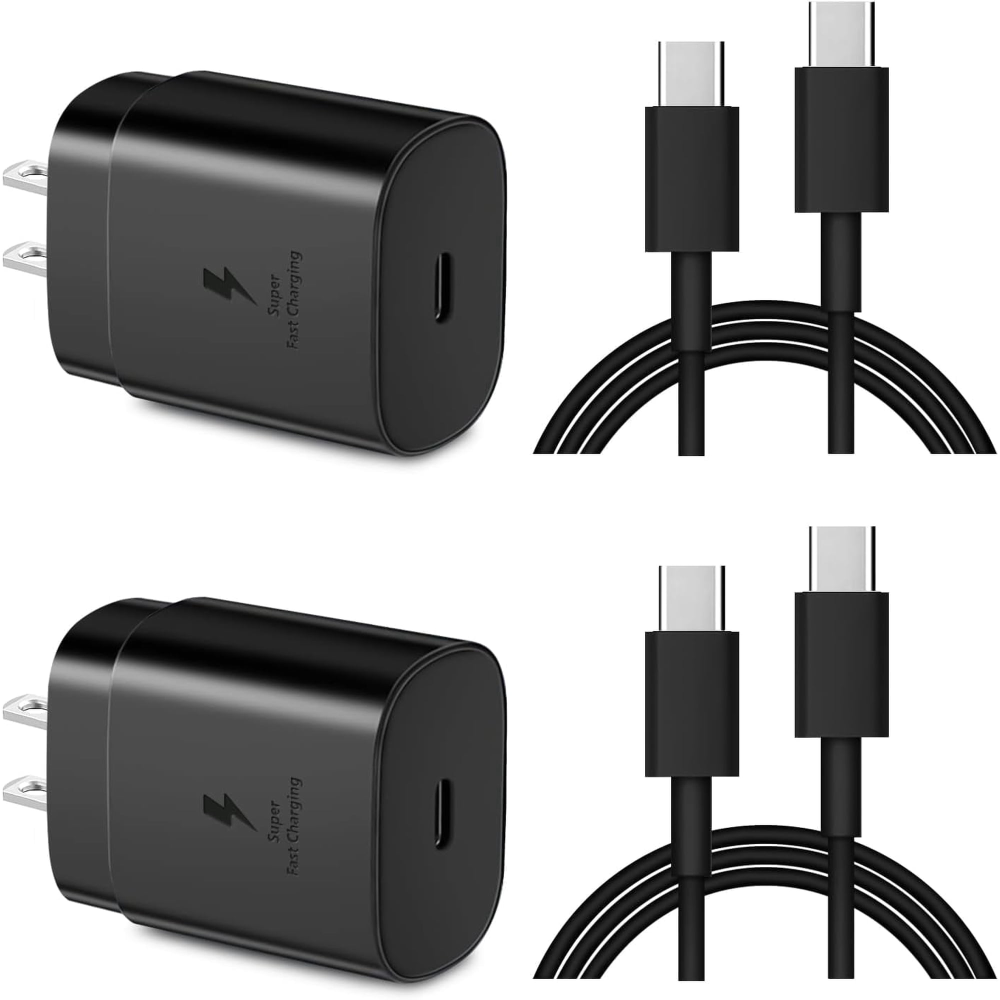TYPPKMM 25W USB-C Super Fast Charger, 2-Pack with 6FT Cables for Samsung Galaxy S24 Ultra/S24+/S23 Ultra/S22/S21