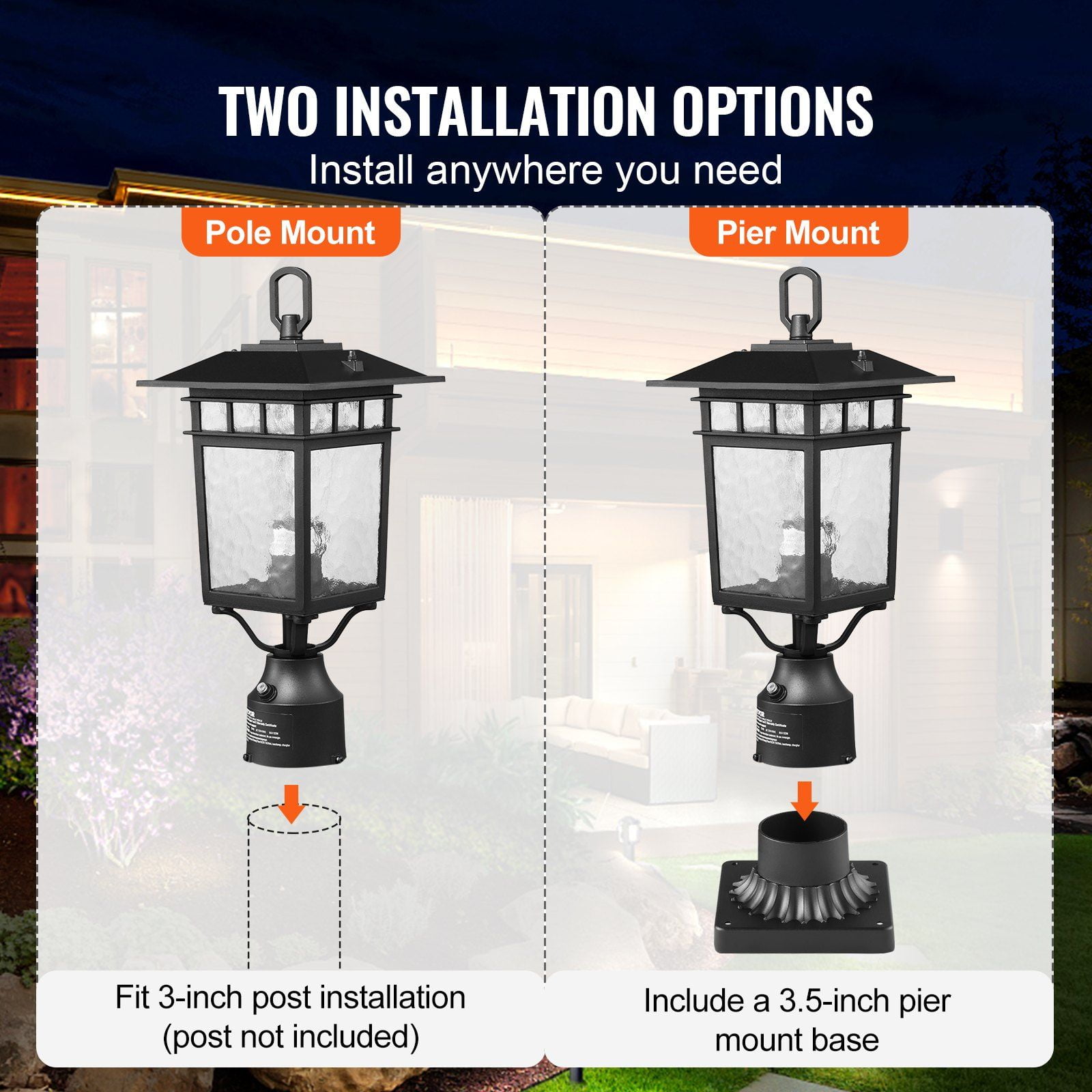 CAFORKP 2-Pack Dusk to Dawn Outdoor Lamp Post Lights - 15.75" Pole Mount, Weatherproof Fixtures