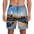 thumbnail image 3 of Uemuo Lighthouse Pattern Mens Swim Trunks Quick Dry Board Shorts with Mesh Lining, Stretch Beach Shorts Quick Dry No-Chafing Board Shorts-Small, 3 of 9
