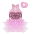 thumbnail image 4 of Sinleey Girls Sparkle Sequins Ballet Dance Skirted Letoards Jazz Latin Modern Performance Costumes Pink 6, 4 of 7