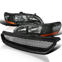 Spec-D Tuning Jdm Black Crystal Headlights   Mesh Hood Grille Compatible with 1998-2002 Honda Accord Lx Ex
