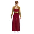 thumbnail image 2 of Raenseen Kids Girls 2 Piece Lyrical Jazz Dance Outfit Sequin Crop Top and Wide Leg Chiffon Pants Hip Hop Dance Set Burgundy 14, 2 of 5