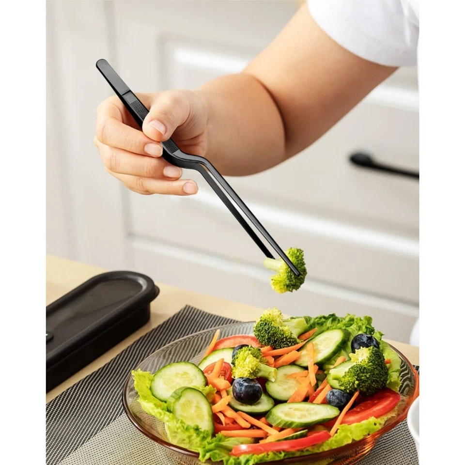 CIRCLE- Fine Cooking Tweezers Set,Professional Stainless Steel Food Tongs,Kitchen Black