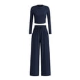 thumbnail image 1 of Conjunto de Dos Piezas para Mujer PRETTYGARDEN Top Corto Azul Marino y Pantalones Anchos Talla L, 1 of 8