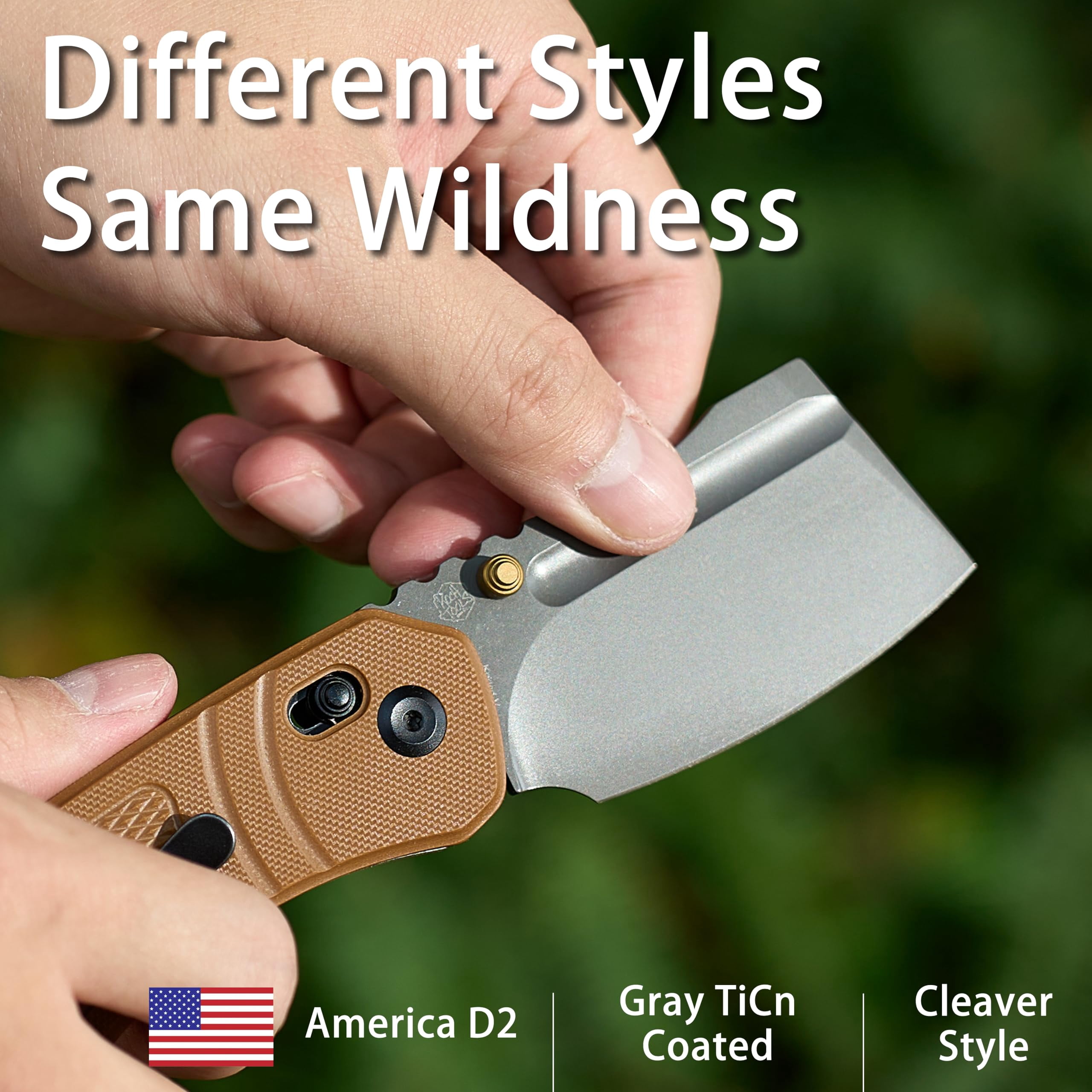 Kansept Korvid V Folding Pocket Knife 2.91" Gray Ticn Coated D2 Blade,Brown G10 with Diamond Pattern,TE2030V4