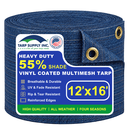 Tarp Supply Inc. 12x16 ft 55% Vinyl Coated Multi-Color Mesh Tarp 10 oz Heavy Duty Shade Cloth with Brass Grommets UV Resistant Breathable Windbreak Cover for Fence Patio Pergola & Greenhouse