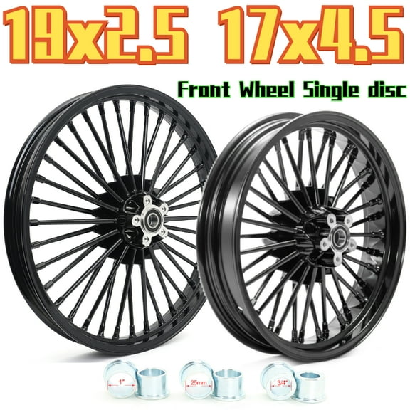 19x2.5 17x4.5 Fat Spoke Front Rear Wheels Rims Set for Harley Davidson Sportster Iron 883 1200 XL883N XL1200NS 2010-2020 2011 2012 2013 2014 2015 2016 2017 2018 2019 Powder Coated Black Aluminum