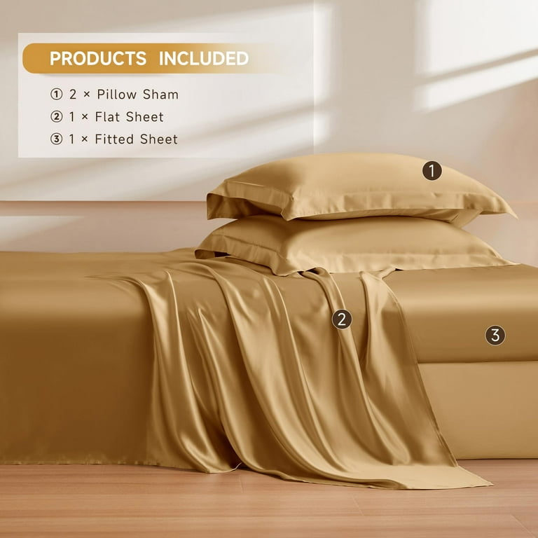 THXSILK 4 Pcs Silk Sheet Set, Luxury Bedding Sets, 1 Fitted Sheet
