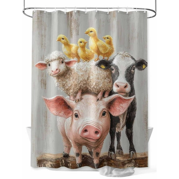 Farm Animal Shower Curtain, Pig Sheep Cow Chicken Countryside Waterproof Shower Curtain Set with 12 Hooks Lightweight Washable Fabric Shower Curtains for Bathroom 72x72 Inches