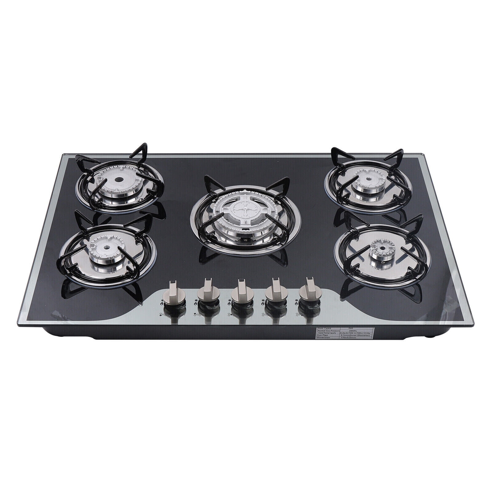 5-Burner Gas Cooktop with Automatic Pulse Ignition - Tempered Glass, LPG/NG Convertible, Easy to Clean
