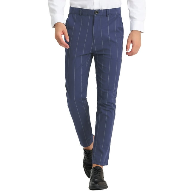 INSPIRE CHIC Men's Striped Slim Fit Contrast Color Drawstring Dress Pants 28 Royal Blue