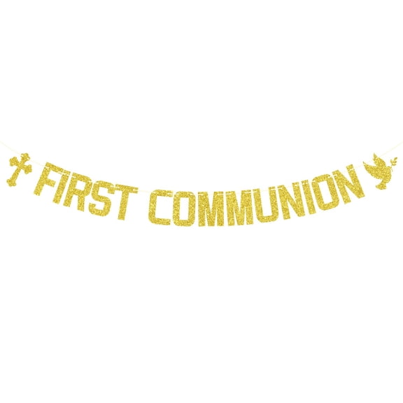 First Communion Banner, Mi Bautizo, My Baptism, Wedding/Enagegment/Christening/Baby Shower Party Decorations Supplies - Gold Glitter