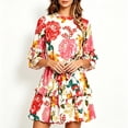 thumbnail image 4 of Fesfesfes Womens Dress Floral Print Round Neck Summer Dress Loose Casual 3/4 Sleeve Mini Sundress, 4 of 9