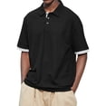 thumbnail image 1 of Men's Summer Solid Color T-shirt With A 3 Button Open Collar And Button Up Short Sleeved Top M, 1 of 5