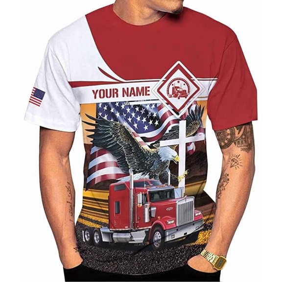 Personalized Trucker Shirt Custom US Flag Truck Driver T-Shirt Funny Trucker Gift 3D Hoodie for Men & Women Trucking Diesel (S)
