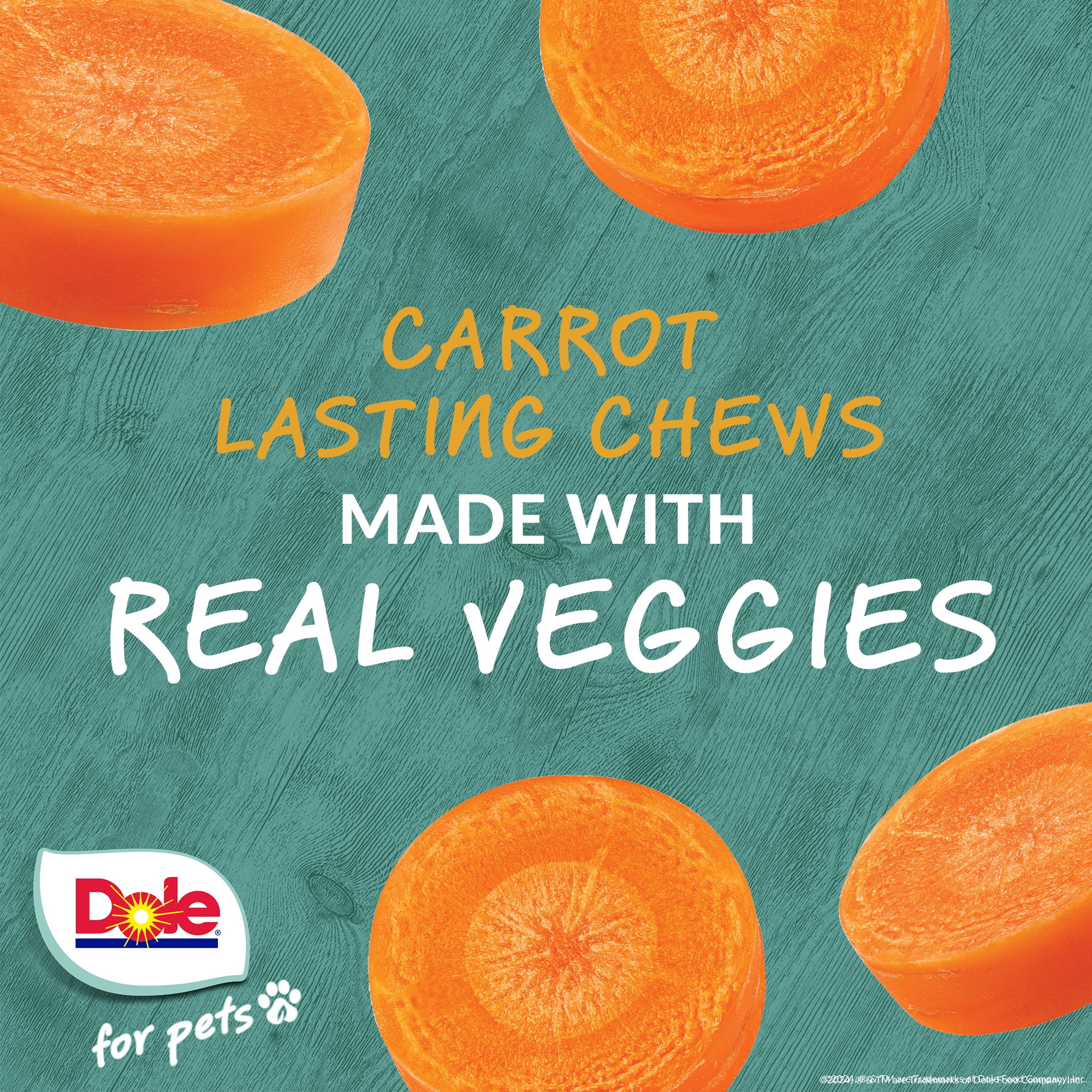 Dole Lasting Chew, Carrot Flavor Dog Treats, Flavored with Real Veggies, No Wheat, Corn, Soy or Artificial Ingredients, Small Breed, 8oz, 10ct