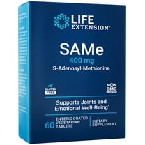 Life Extension SAMe, S-Adenosyl-Methionine, 400 mg, mood health, liver health and joint support supplement, non-GMO, vegetarian, gluten free, 60 enteric-coated tablets