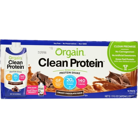 Orgain Grass Fed Clean Protein Shake, Chocolate, 20g Protein, 12