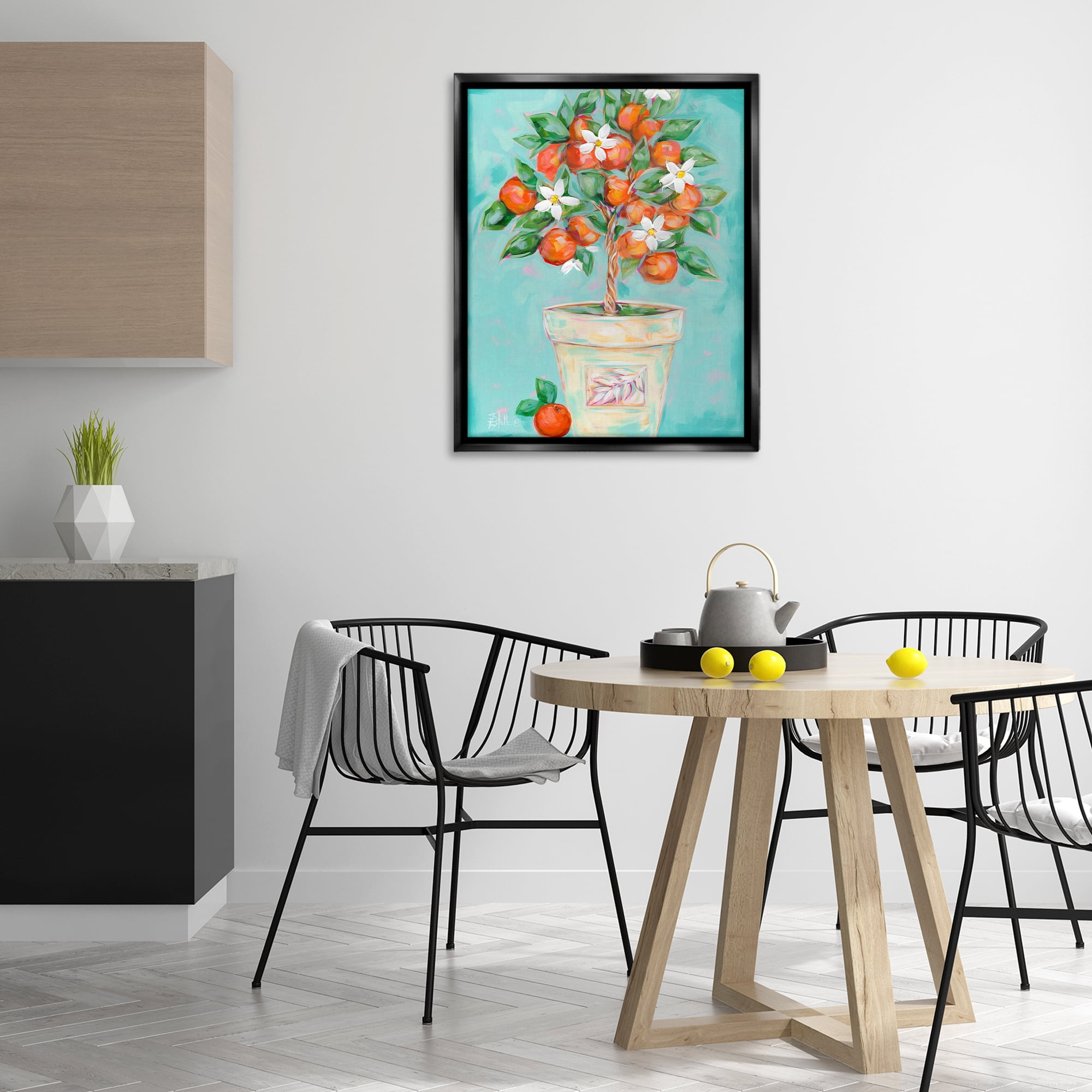 Stupell Industries Orange Blossom Clay Pot Food & Beverage Painting Black Floater Framed Art Print Wall Art, 25 x 31